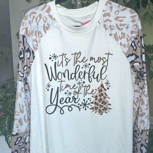 Long Sleeve Christmas Tiger Print Graphic Tee